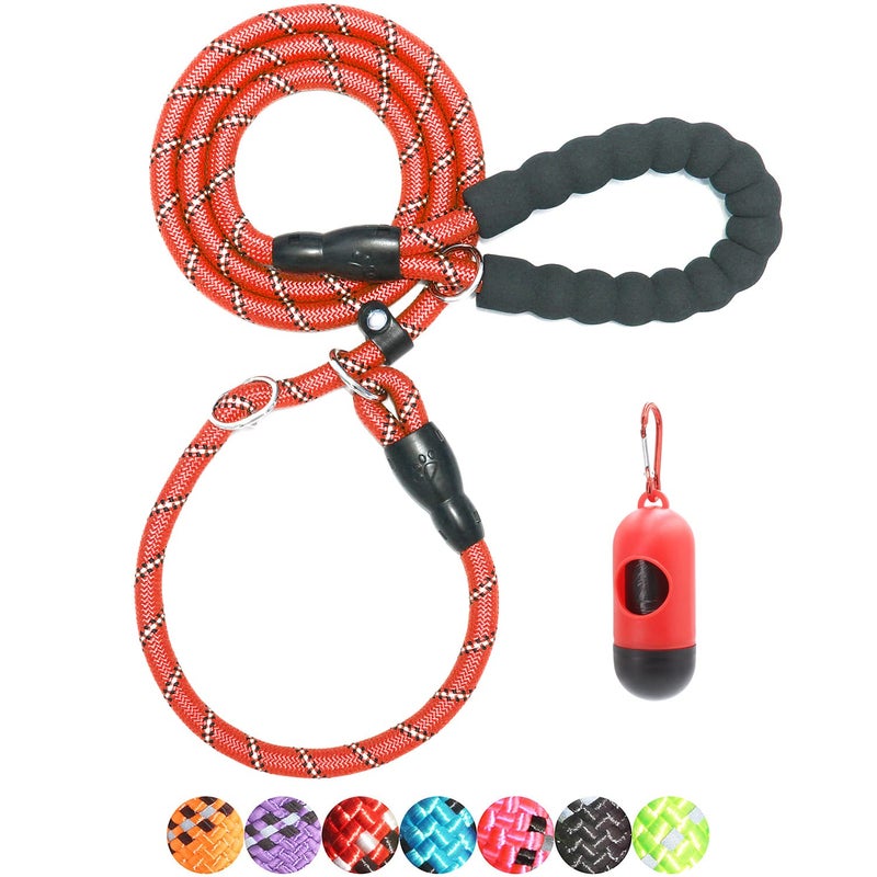BAAPET 6 Feet Slip Lead Dog Leash Anti-Choking with Upgraded Durable Rope Cover and Comfortable Padded Handle for Large, Medium, Small Dogs Trainning with Poop Bags and Dispenser (Red) - Image 1